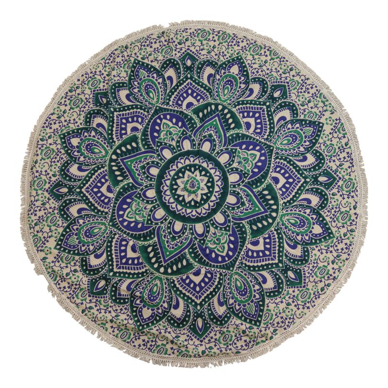 Small Mandala Roundie Cotton Art (130cm) - Teal & Blue