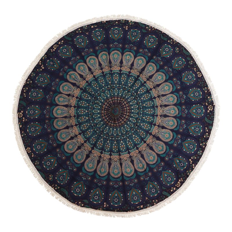 Small Mandala Roundie Cotton Art (130cm) - Peacock Blues