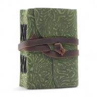 Fat Deckled Leather Notebook – Green Maze Pattern – 12.7×8.9 cm