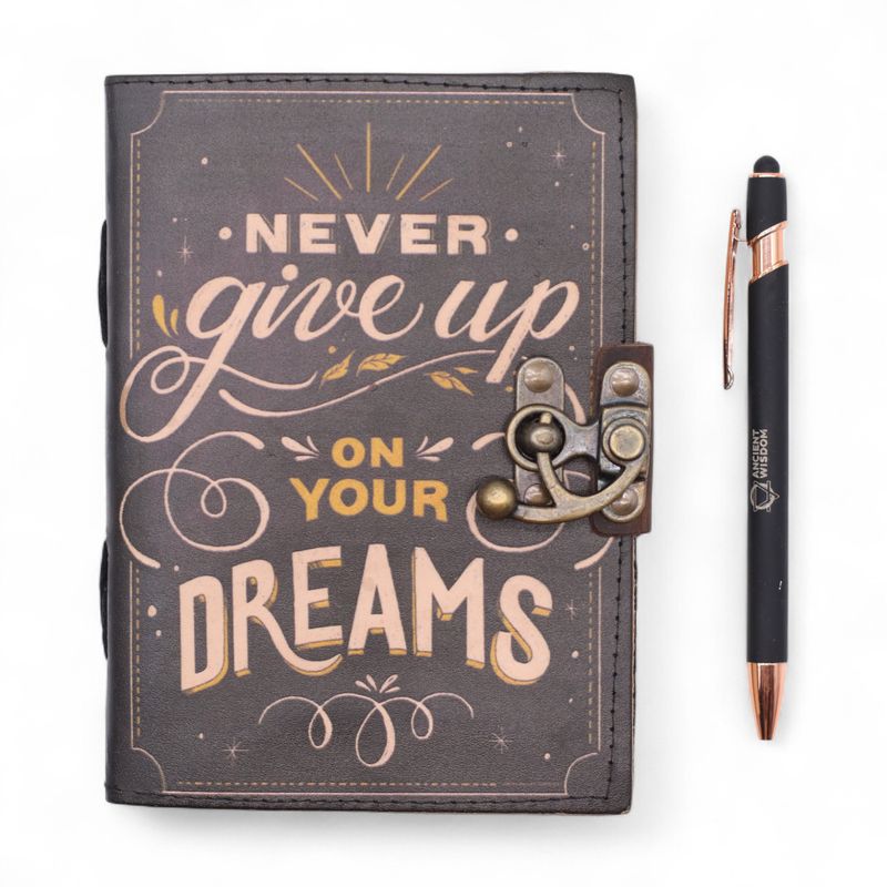 Leather Printed Notebook – Never Give Up On Your Dreams - 17.8×12.7 cm