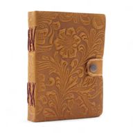 Leather Embossed Notebook – Tan Floral Pattern – 17.8×12.7 cm