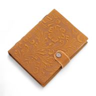 Leather Embossed Notebook – Tan Floral Pattern – 17.8×12.7 cm