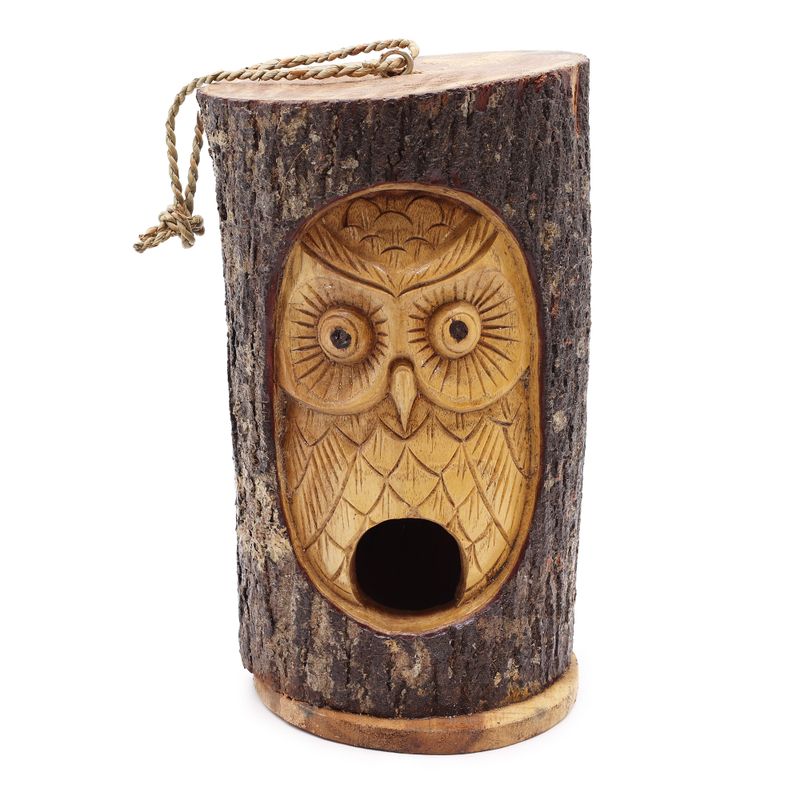 Tree Trunk Face - Bird House - Wise Owl