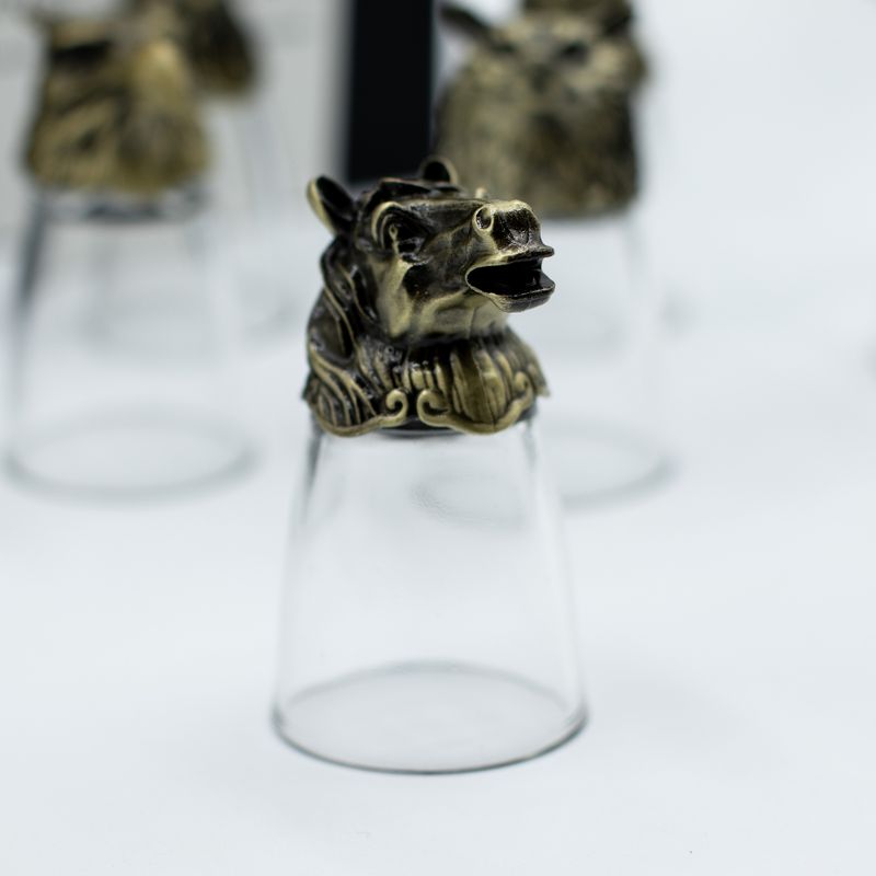 Gift Set of 12 Bottom Up Shot Glasses (25ml) - Forest & Mystical Creatures - Antique Bronze