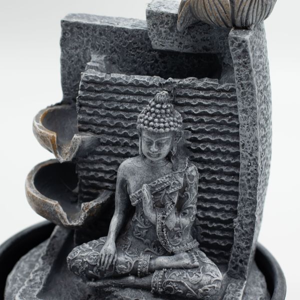 Tabletop Water Feature - 19x19x28cm - Buddha, Lotus Flower Cascading Potsx