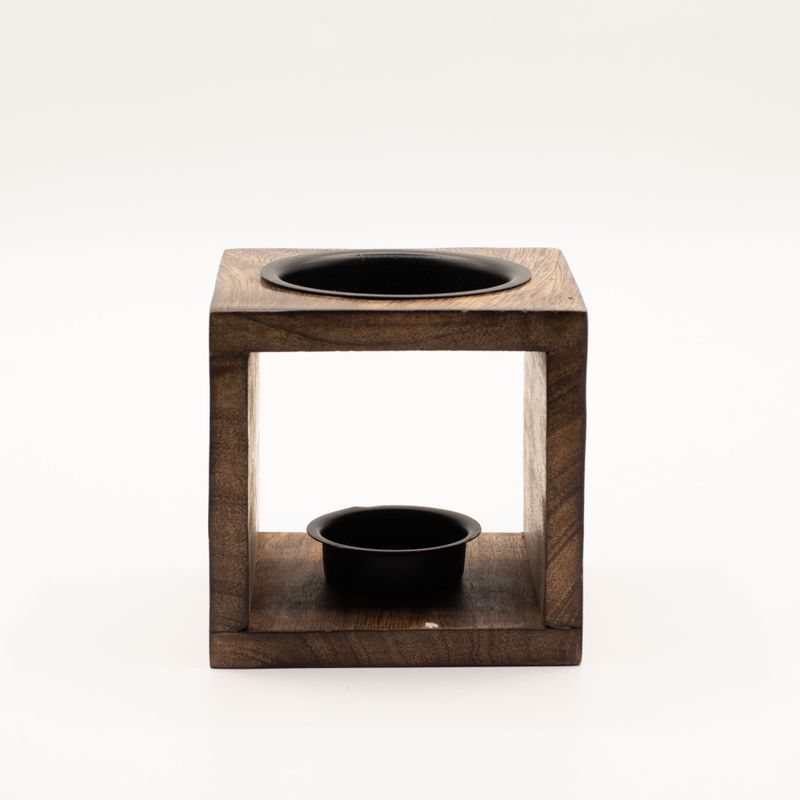 Square Mango Wood Oil Burner - Yin Yang