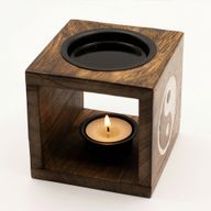 Square Mango Wood Oil Burner - Yin Yang