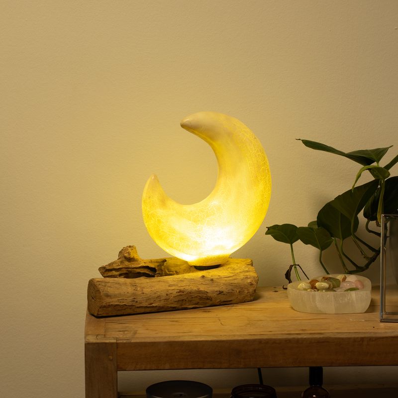 DriftGlow Lamp Crackle Half Moon Shade - Grey