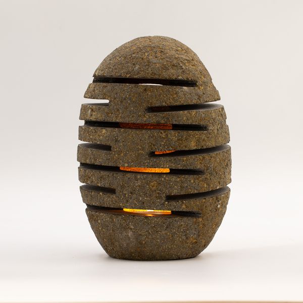 Natural Riverstone Candle Holder - Standing Stone Cut  (10x13x22cm)