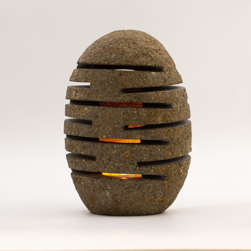 Natural Riverstone Candle Holder - Standing Stone Cut (10x13x22cm)