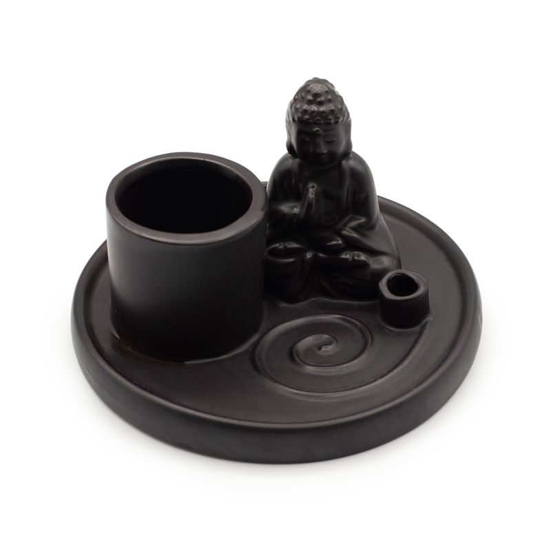 Multi Purpose Buddha Incense Plate - Ceramic Matt Black