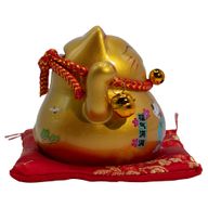Ceramic Money Cat Bank - Gold on Cushion