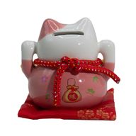 Ceramic Money Cat Bank - Pink on Cushion