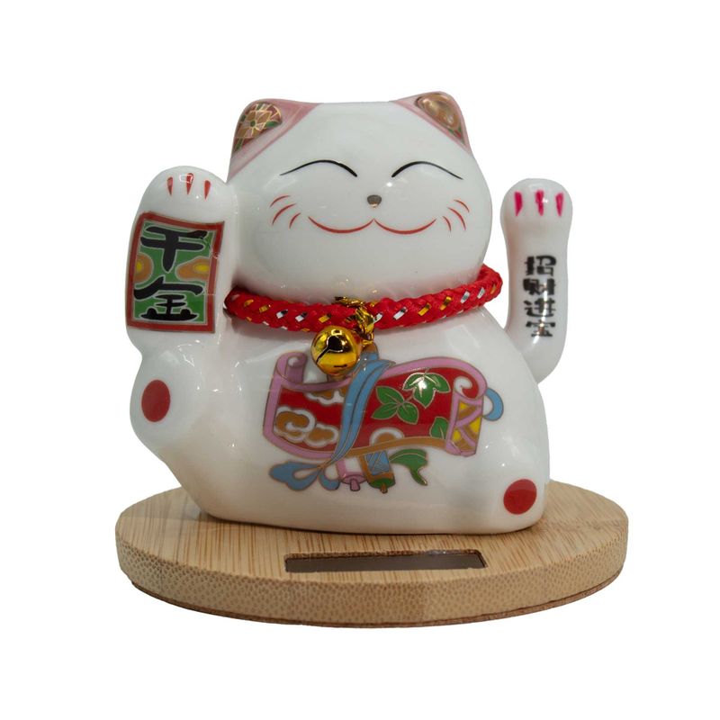 Solar Money Cat Wooden Base  - Pink moving Hand