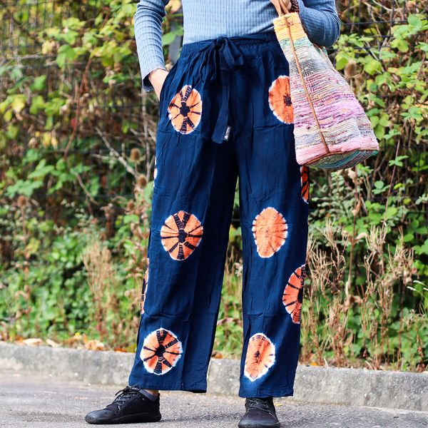 Japanese Style Lounge Pants - Blue & Orange - L