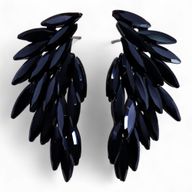 Jet Black - Vintage Glass - Angel Wings - Earrings