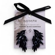 Jet Black - Vintage Glass - Angel Wings - Earrings
