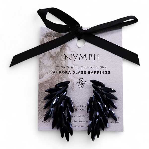 Jet Black - Vintage Glass - Angel Wings - Earrings