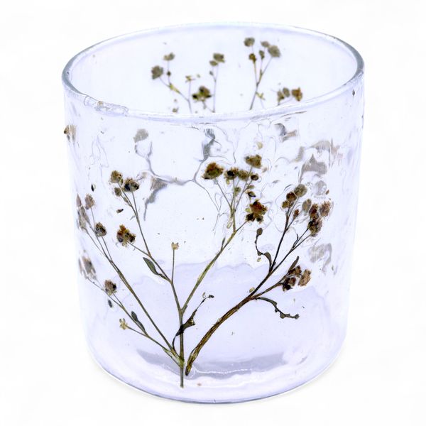 Natural Floral Glass - Straight Candle Holder - Margarita  - (8x8cm)