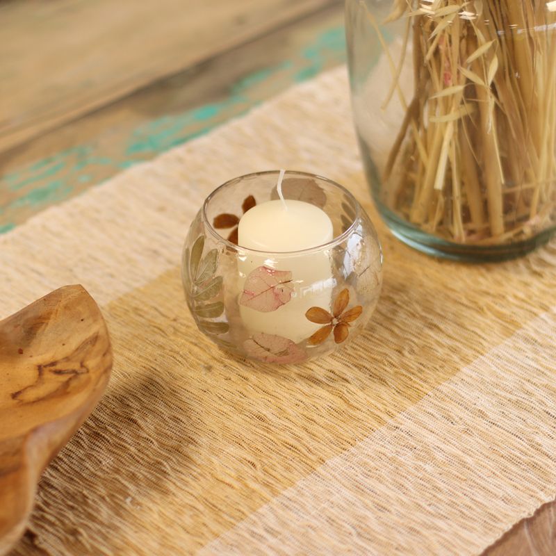Natural Floral Glass - Bowl Candle Holder - Primavera - (8x10cm)