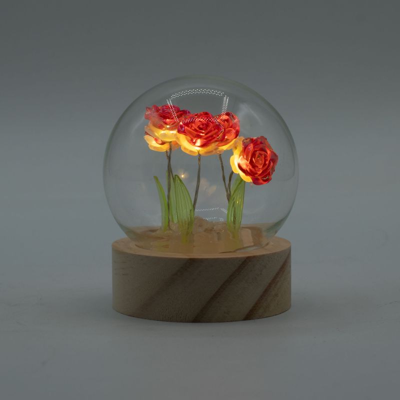 Floral Glow Garden Dome - 5 Red Roses - LED Battery