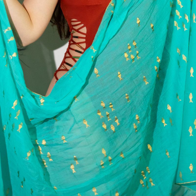 Nomad Sari Pareo – Turquoise & Gold Fish Print