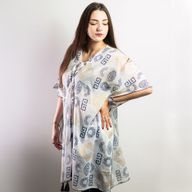 Nomad Sari Kaftan – Blue & Gold Greek Motif Print