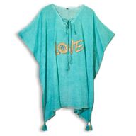 Nomad Sari Kaftan – Turquoise & Gold LOVE Motif