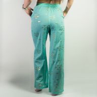 Nomad Sari Lounge Pants (L/XL) – Turquoise with Hand-Painted Gold Fish Design