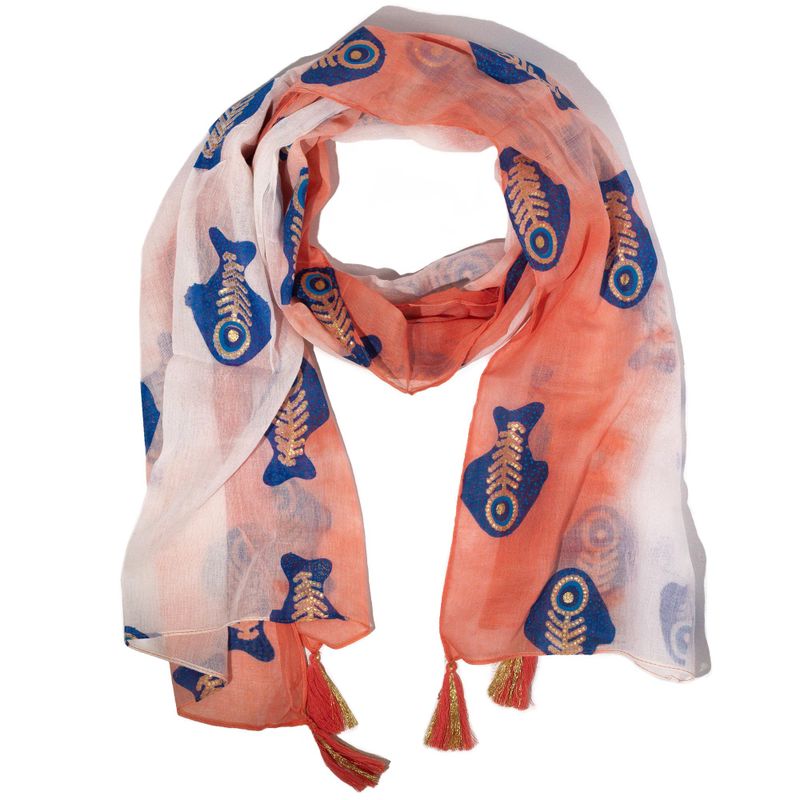 Nomad Sari Aqua Fish Scarf – Coral (180x50cm)