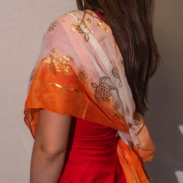 Nomad Sari Summer Turtle Print Scarf - Coral (180x50cm)