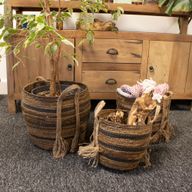 Bananna Leaf & Seagrass Large Baskets - Natural Browns- Set of 3