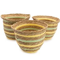 Seagrass & Straw Vase Shaped Baskets  - Natural Yellow & Green - Set of 3