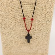Cord Necklace Gemstone Pendant - Black Agate Cross