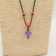 Cord Necklace Gemstone Pendant - Amethyst Cross