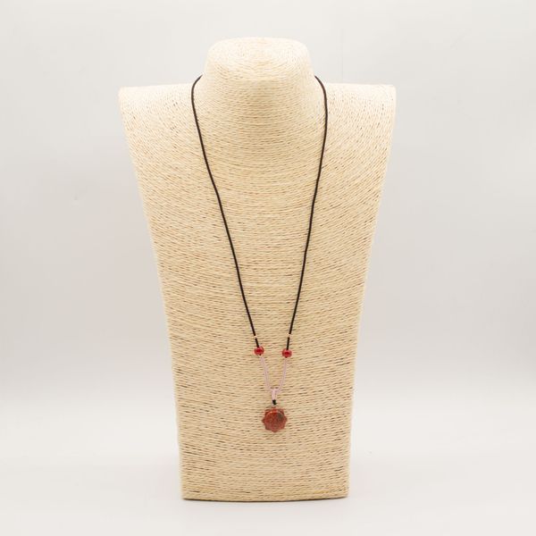Cord Necklace Gemstone Pendant - Carnelian Sun Face