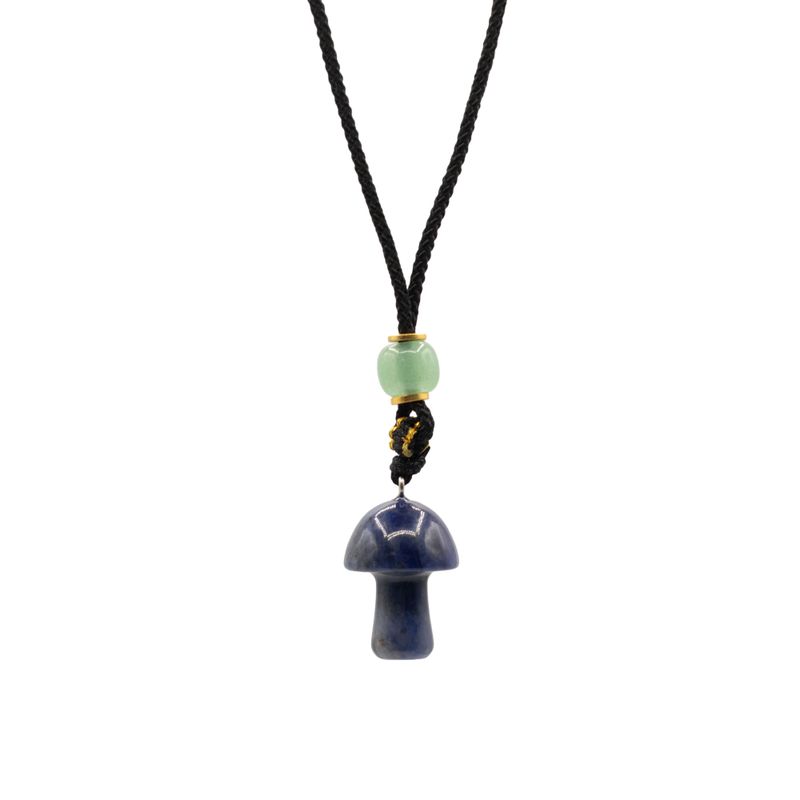 Cord Necklace Gemstone Pendant - Sodalite Mushroom
