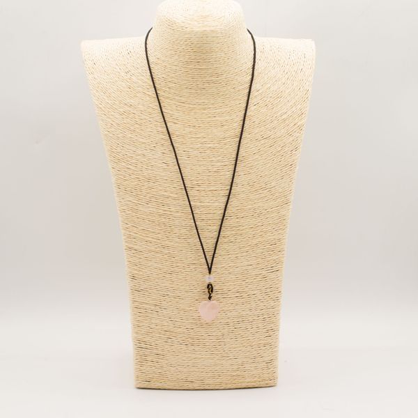 Cord Necklace Gemstone Pendant - Rose Quartz Heart