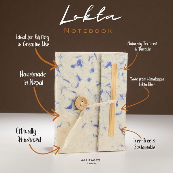 Lokta Mixed Blue Cotton Notebook – Mini (12x8cm) – 40 Leaves