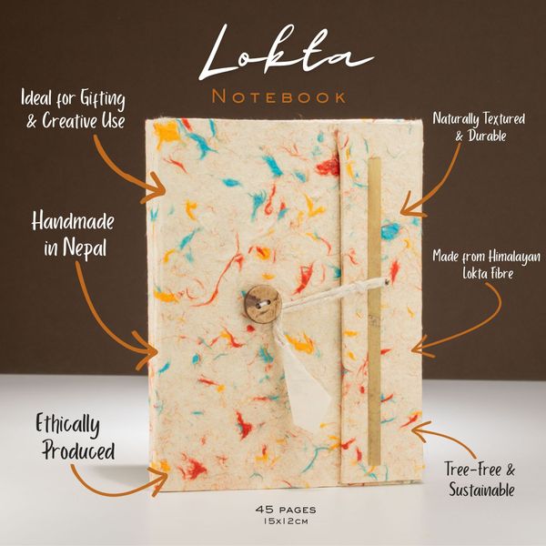 Lokta Mixed Colour Cotton Notebook – Medium (15x12cm) – 45 Leaves