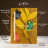 Lokta Bold Floral Notebook – Large (21x15cm) – 45 Leaves – Includes Bookmark – Mustard Brown