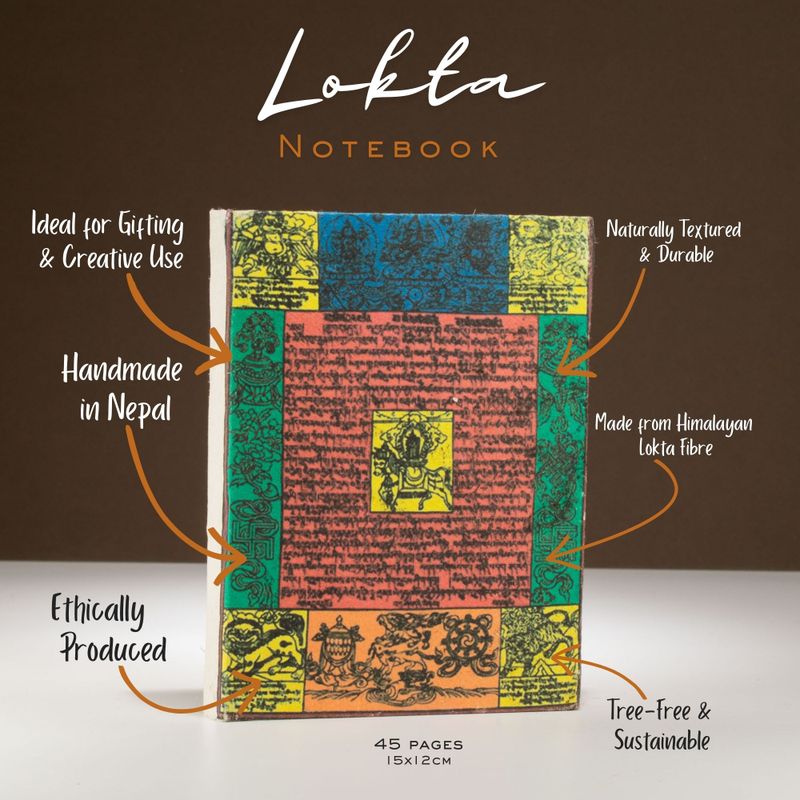 Lokta Traditional Prayer Flag Notebook – Medium (15x12cm) – 45 Leaves – Natural