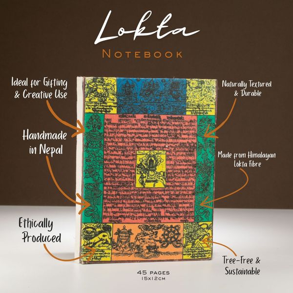 Lokta Traditional Prayer Flag Notebook – Medium (15x12cm) – 45 Leaves – Natural