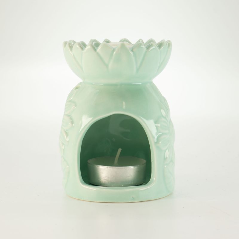 Ceramic Sunflower Oil Burner - Pastel Green