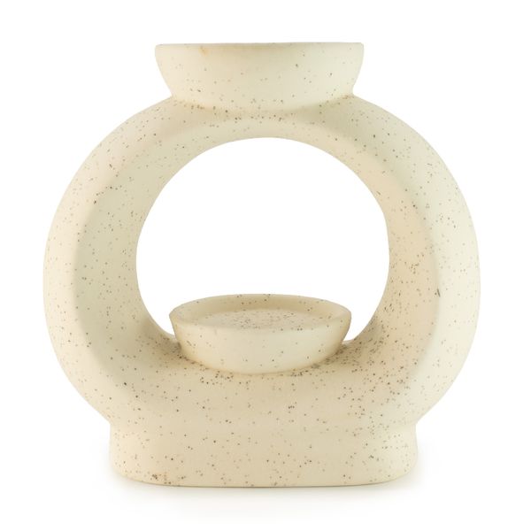 Ceramic Zen Oil Burner - Large Oval Pebble - Speckled Off-White