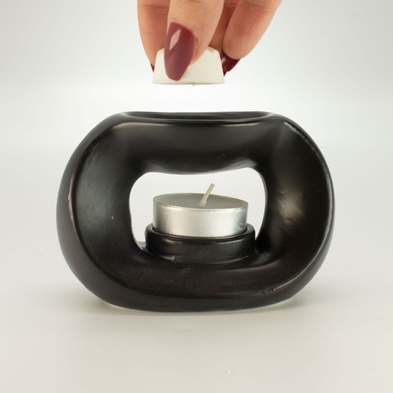 Ceramic Zen Oil Burner - Oval Pebble - Matt Black