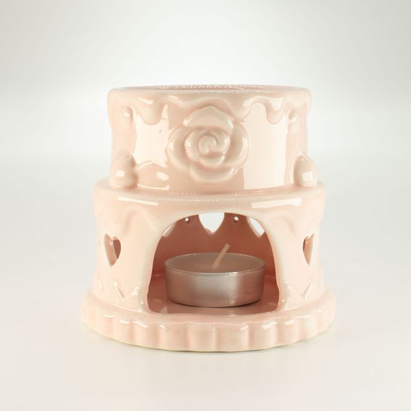 Ceramic Cake Oil Burner - Hearts - Pink