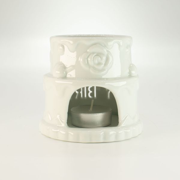Ceramic Cake Oil Burner - HAPPY BIRTHDAY - White