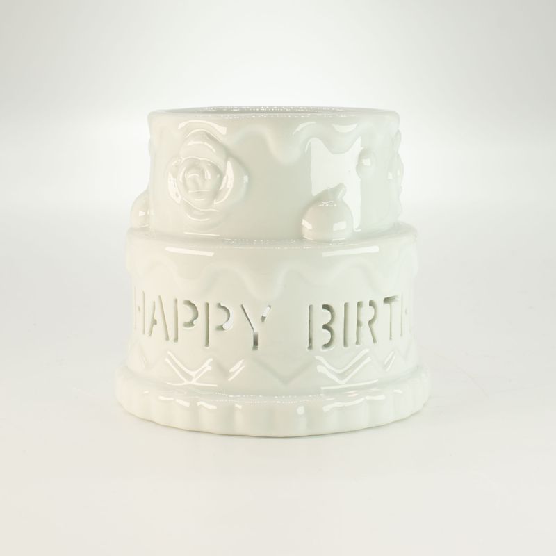Ceramic Cake Oil Burner - HAPPY BIRTHDAY - White