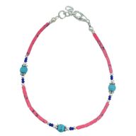 Nepalese Extra Fine Gem Bracelet - Pink Coral & Turquoise Beads